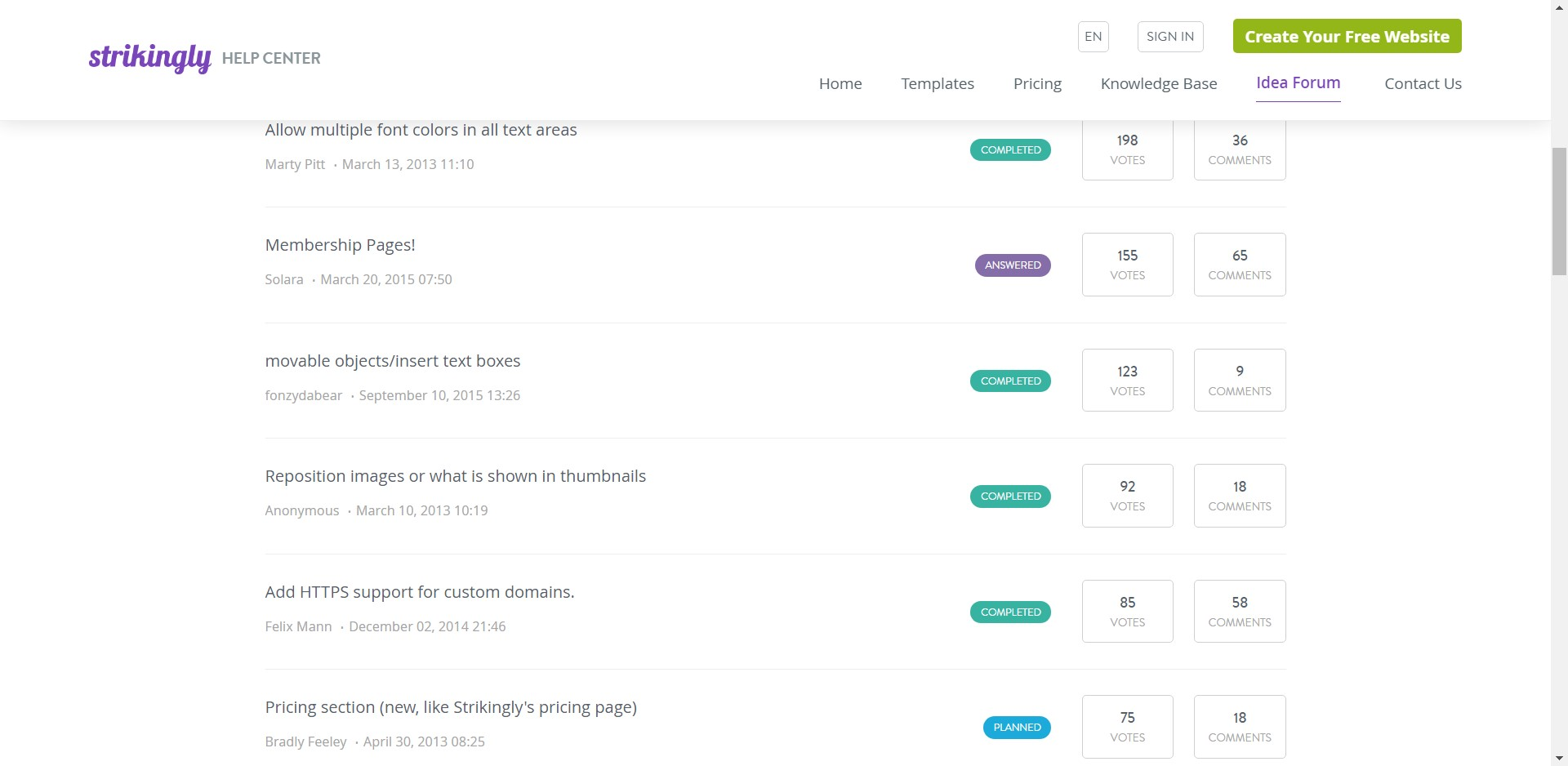 Strikingly Idea Forum with Status Strikingly Idea Forum with Status